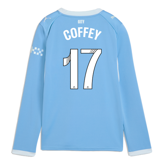 Kids' Manchester City Home Jersey 2026/27 Long Sleeve With COFFEY 17 Printing