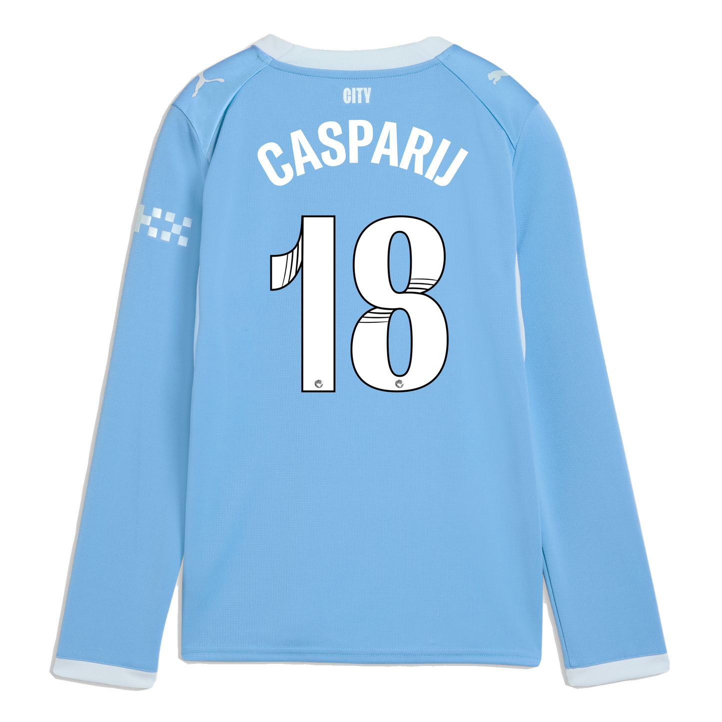 Kids' Manchester City Home Jersey 2026/27 Long Sleeve With CASPARIJ 18 Printing