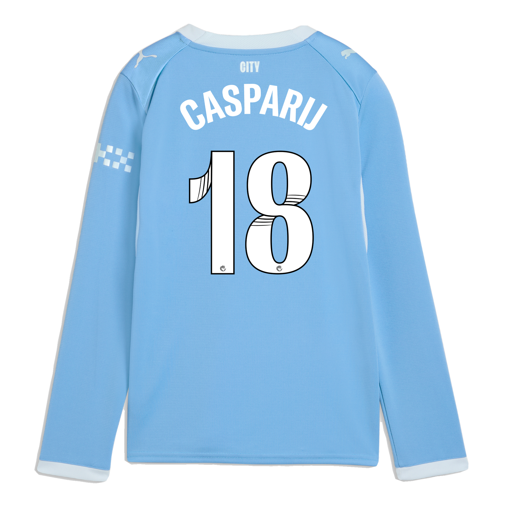 Kids' Manchester City Home Jersey 2026/27 Long Sleeve With CASPARIJ 18 Printing