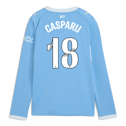Kids' Manchester City Home Jersey 2026/27 Long Sleeve With CASPARIJ 18 Printing