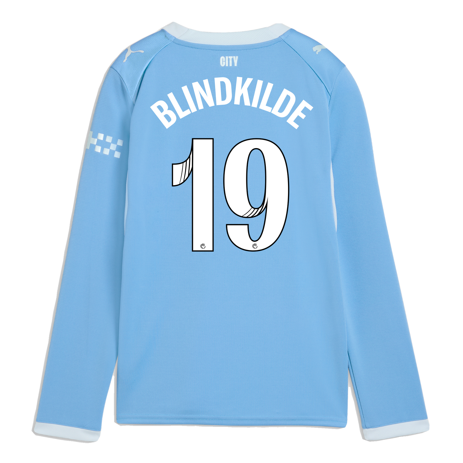 Kids' Manchester City Home Jersey 2026/27 Long Sleeve With BLINDKILDE 19 Printing