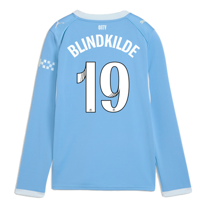 Kids' Manchester City Home Jersey 2026/27 Long Sleeve With BLINDKILDE 19 Printing