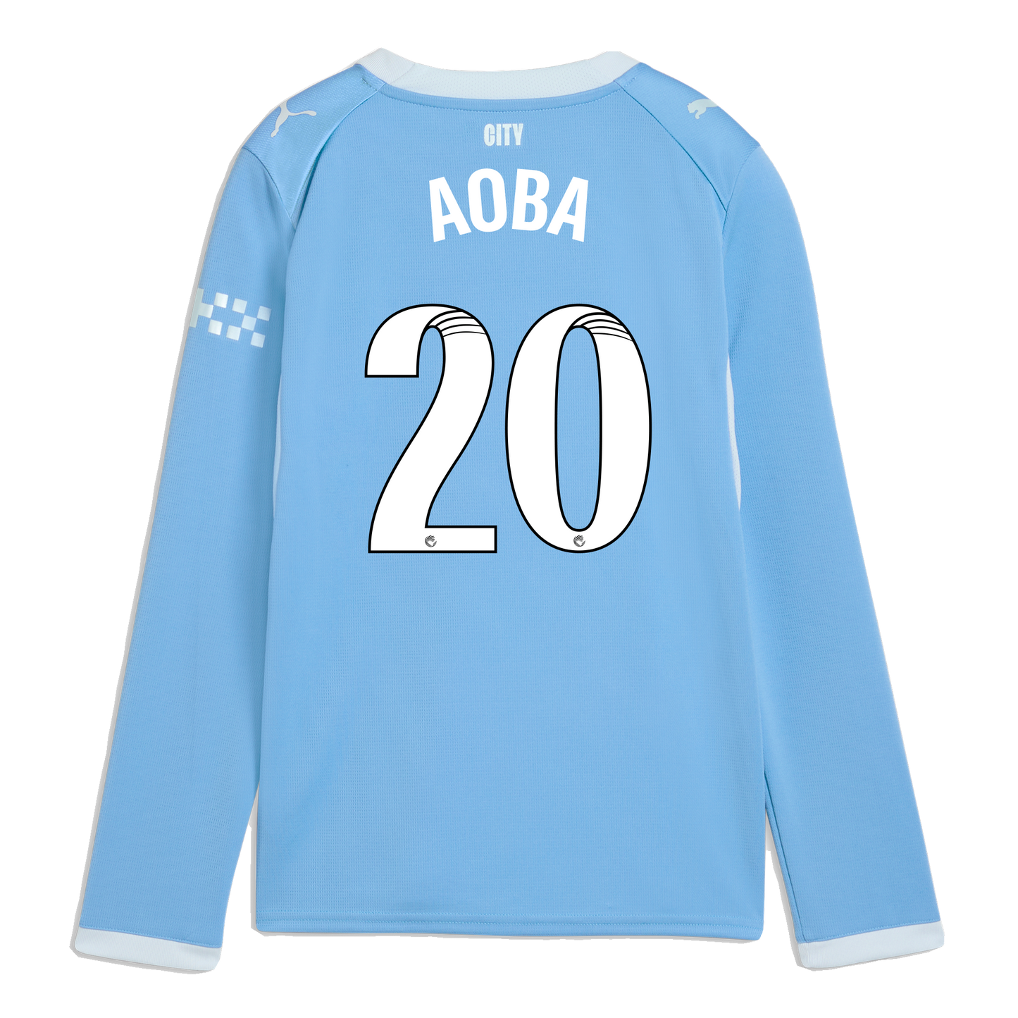 Kids' Manchester City Home Jersey 2026/27 Long Sleeve With AOBA 20 Printing