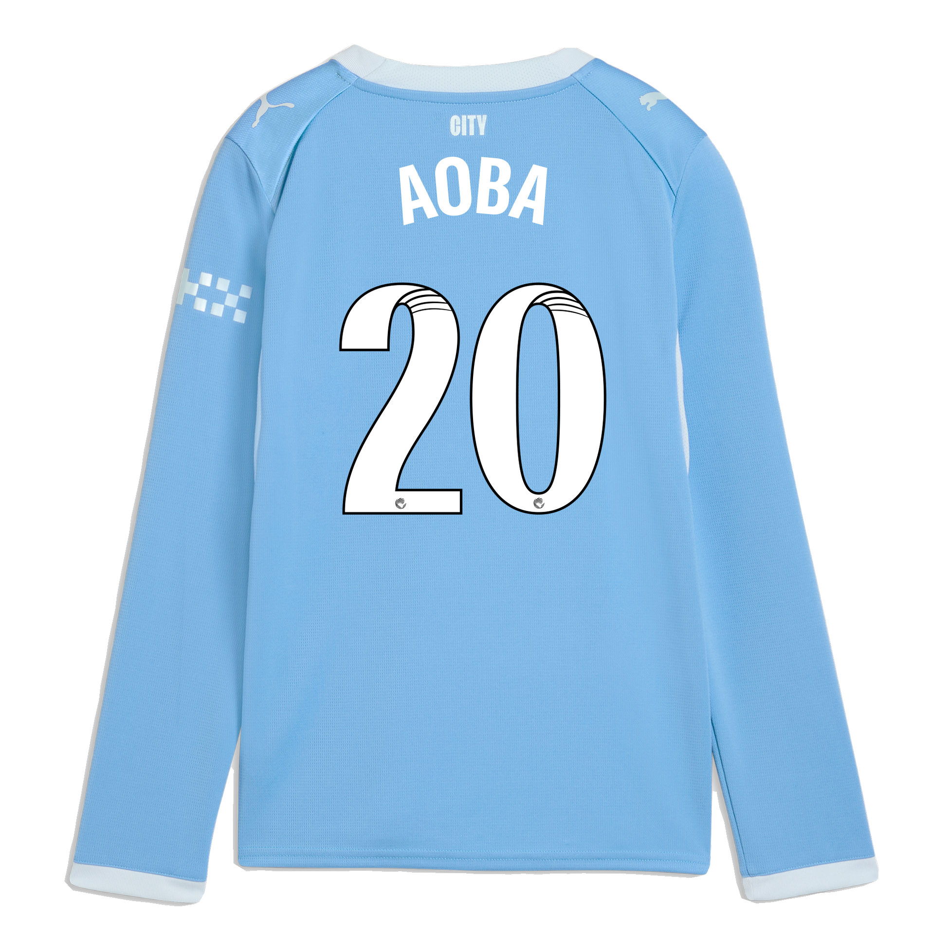 Kids' Manchester City Home Jersey 2026/27 Long Sleeve With AOBA 20 Printing