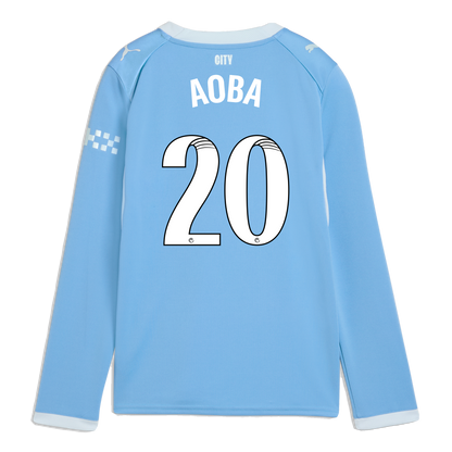 Kids' Manchester City Home Jersey 2026/27 Long Sleeve With AOBA 20 Printing