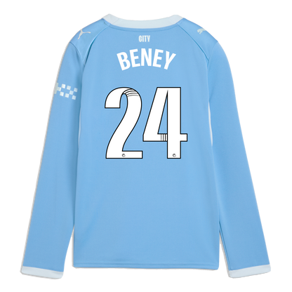 Kids' Manchester City Home Jersey 2026/27 Long Sleeve With BENEY 24 Printing