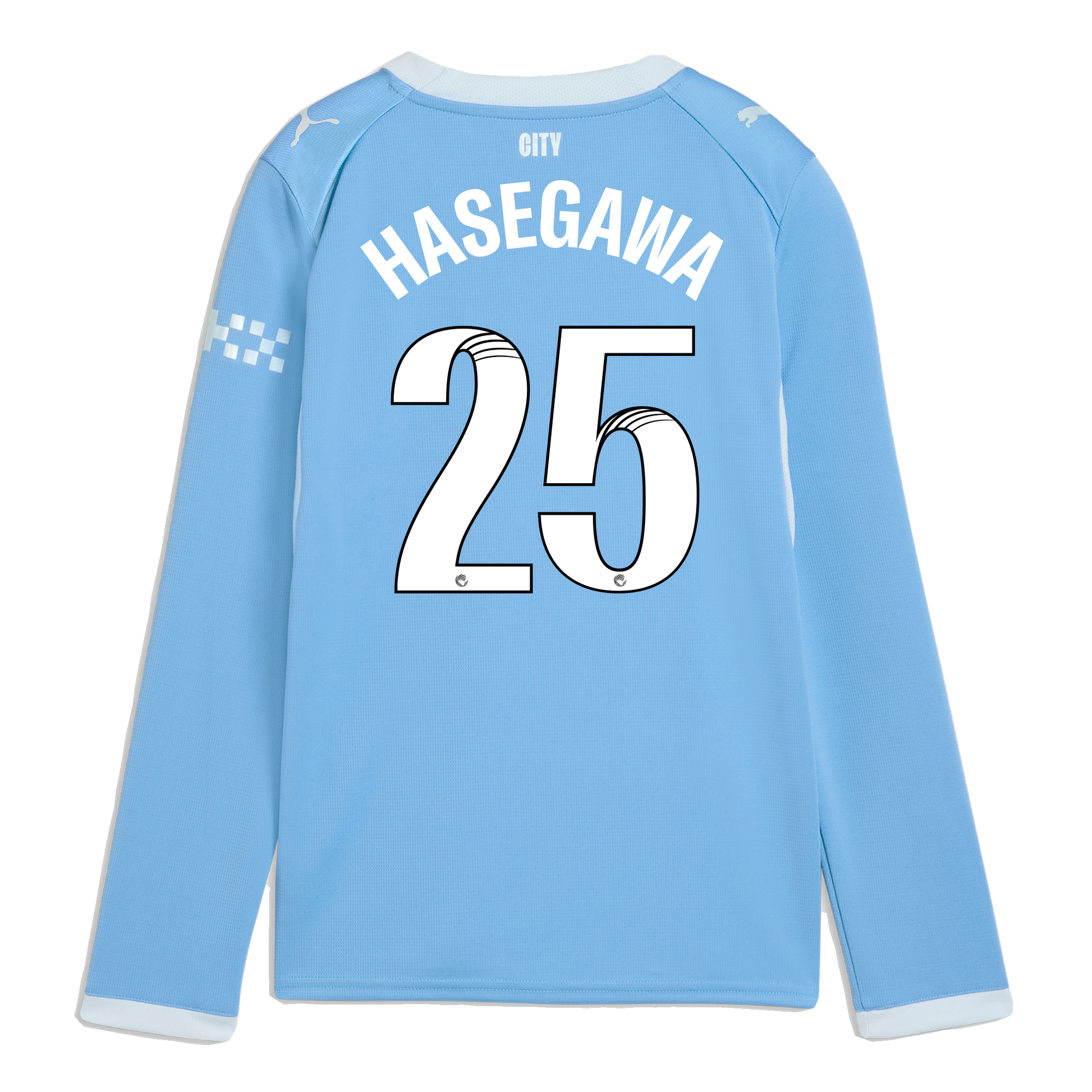 Kids' Manchester City Home Jersey 2026/27 Long Sleeve With HASEGAWA 25 Printing