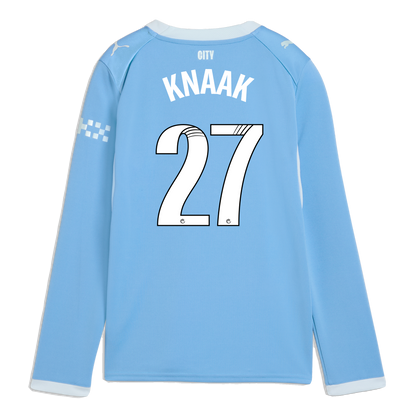 Kids' Manchester City Home Jersey 2026/27 Long Sleeve With KNAAK 27 Printing