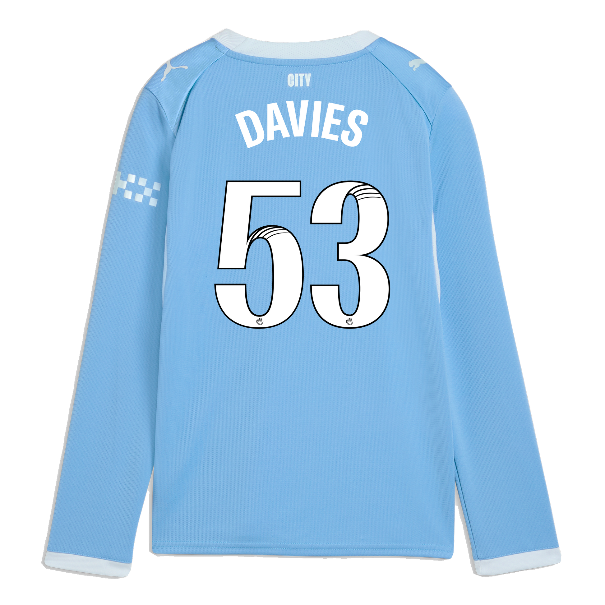 Kids' Manchester City Home Jersey 2026/27 Long Sleeve With DAVIES 53 Printing