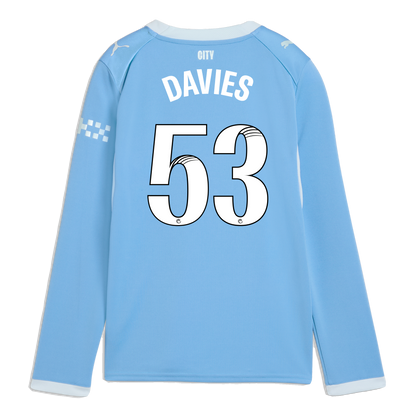 Kids' Manchester City Home Jersey 2026/27 Long Sleeve With DAVIES 53 Printing
