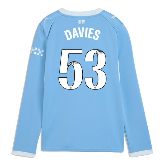 Kids' Manchester City Home Jersey 2026/27 Long Sleeve With DAVIES 53 Printing