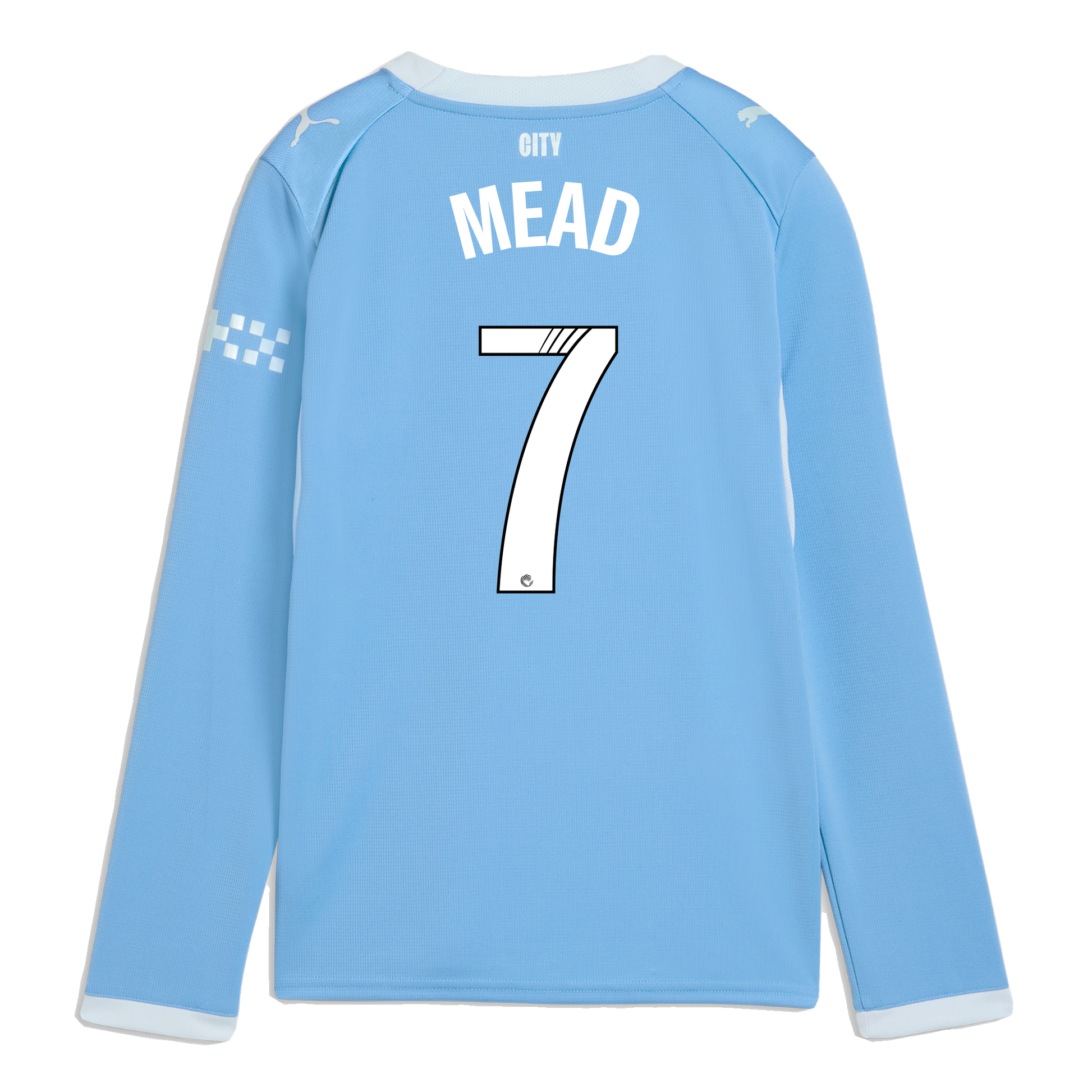 Kids' Manchester City Home Jersey 2026/27 Long Sleeve With MEAD 7 Printing
