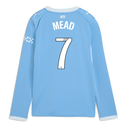 Kids' Manchester City Home Jersey 2026/27 Long Sleeve With MEAD 7 Printing