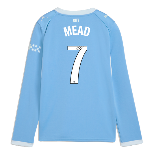 Kids' Manchester City Home Jersey 2026/27 Long Sleeve With MEAD 7 Printing
