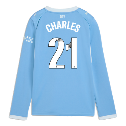 Kids' Manchester City Home Jersey 2026/27 Long Sleeve With CHARLES 21 Printing