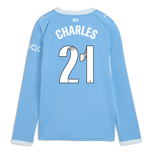 Kids' Manchester City Home Jersey 2026/27 Long Sleeve With CHARLES 21 Printing
