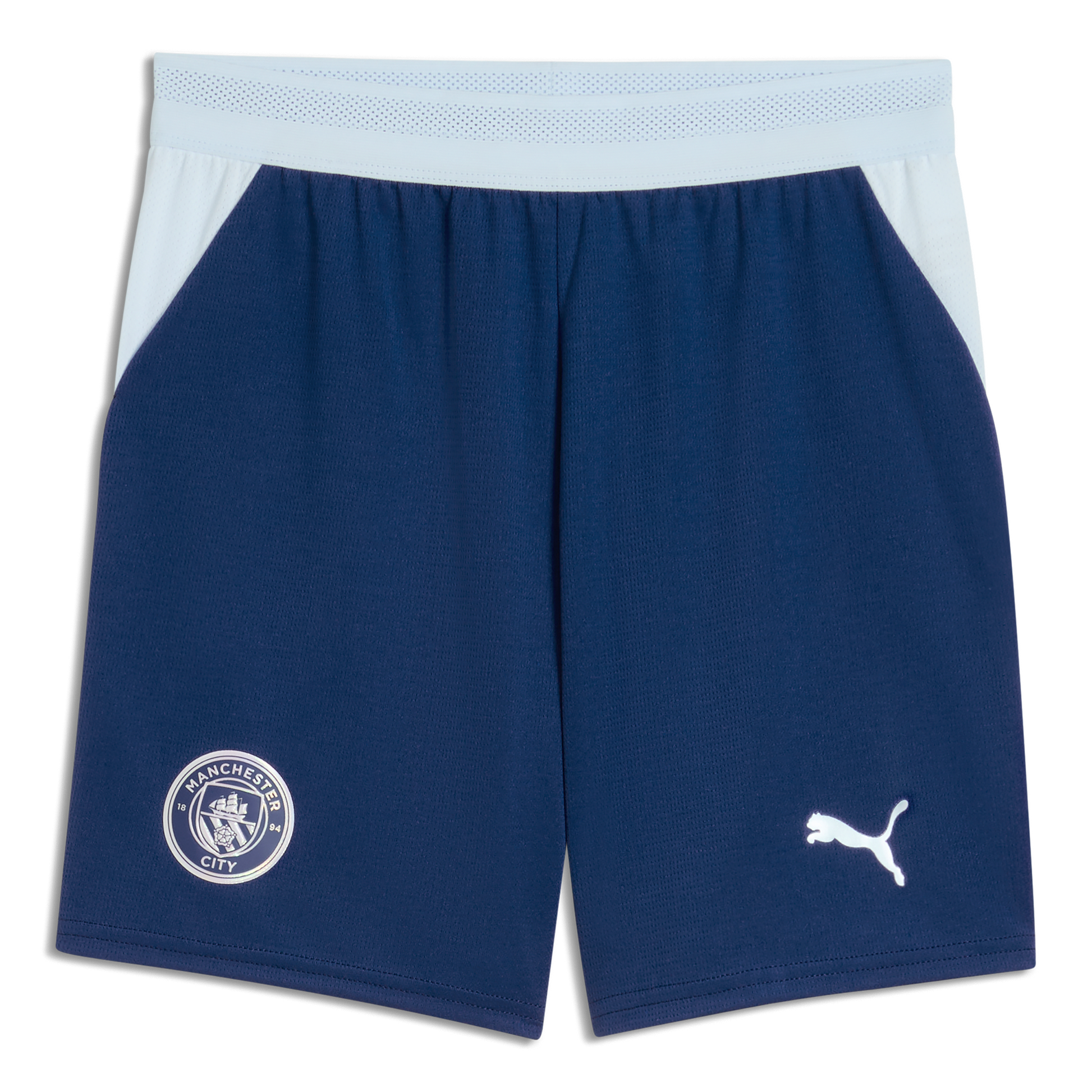 Kids' Manchester City Football Shorts 2026/27 With #4 - Blue Jewel-Icy Blue