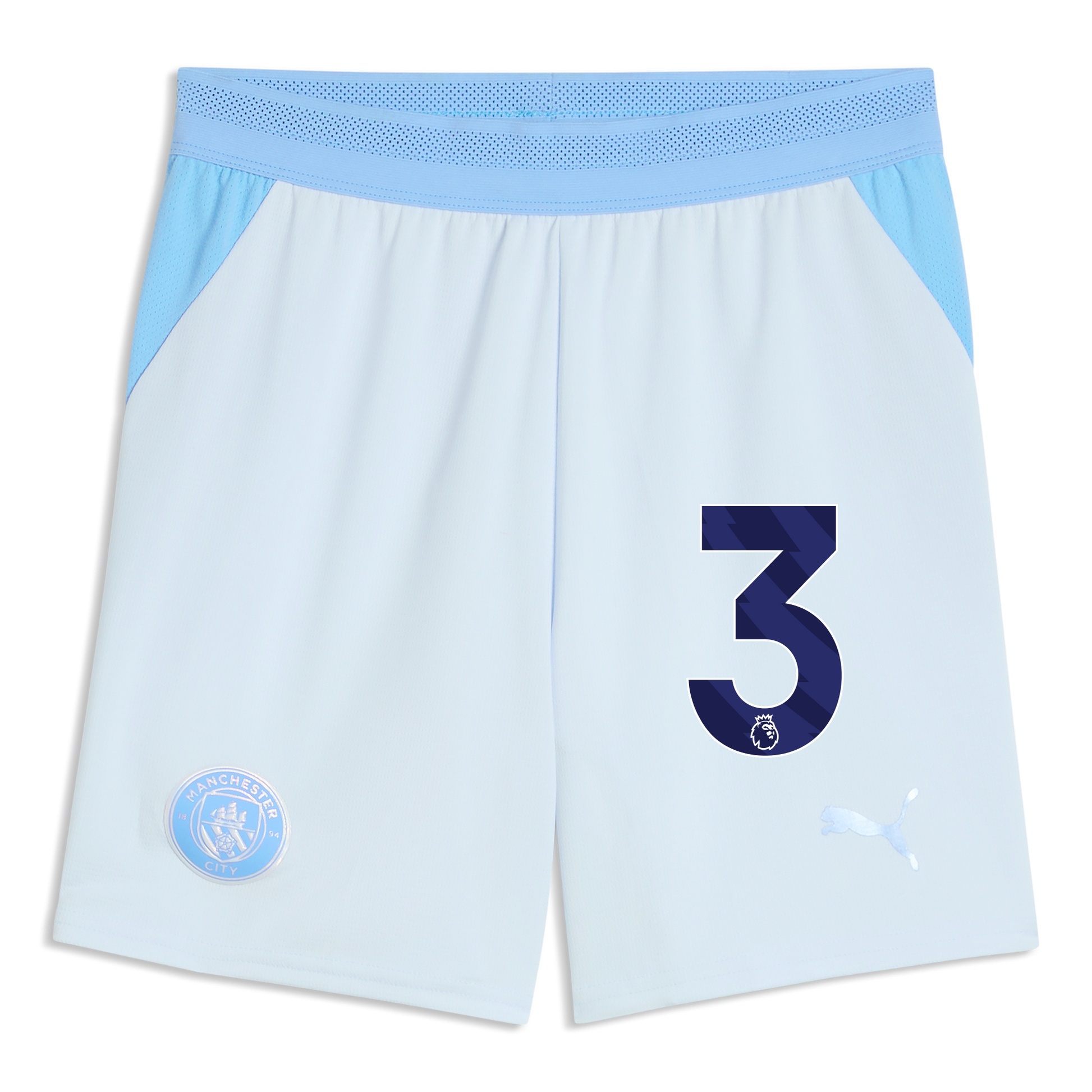 Kids' Manchester City Football Shorts 2026/27 With #3 - Icy Blue-Team Light Blue