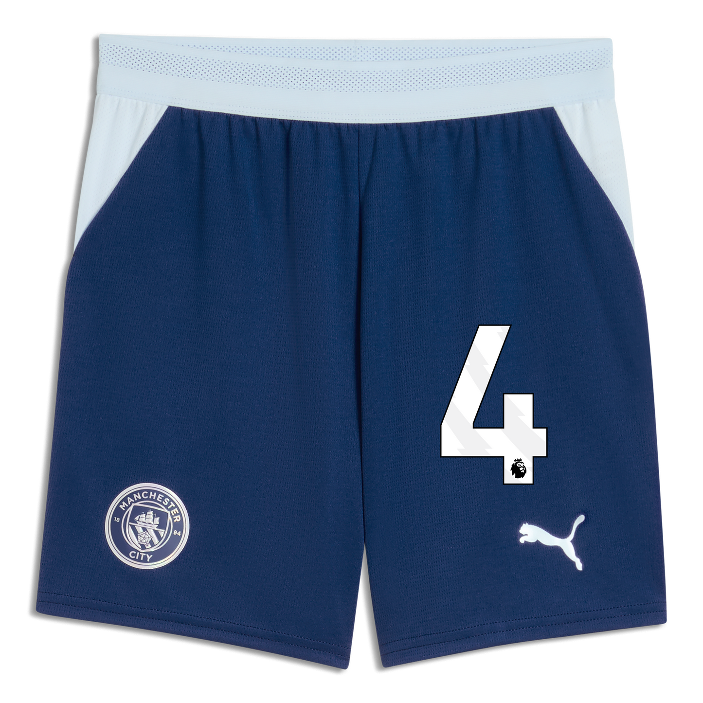 Kids' Manchester City Football Shorts 2026/27 With #4 - Blue Jewel-Icy Blue