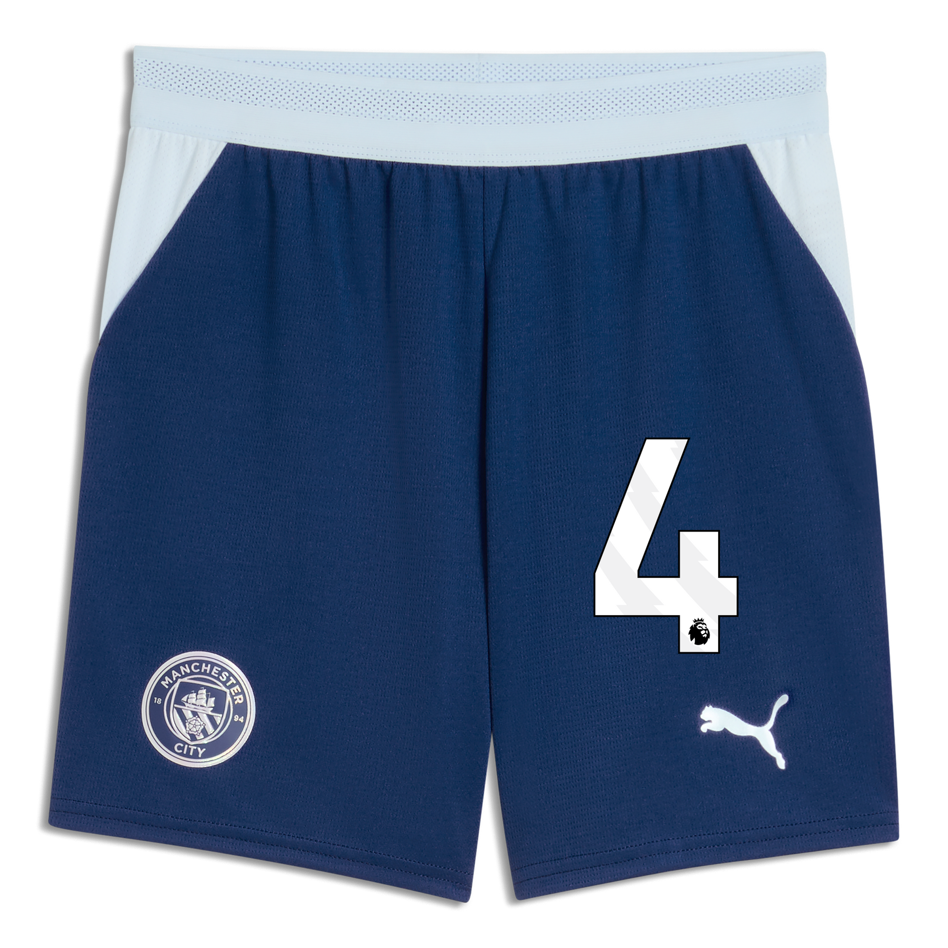 Kids' Manchester City Football Shorts 2026/27 With #4 - Blue Jewel-Icy Blue