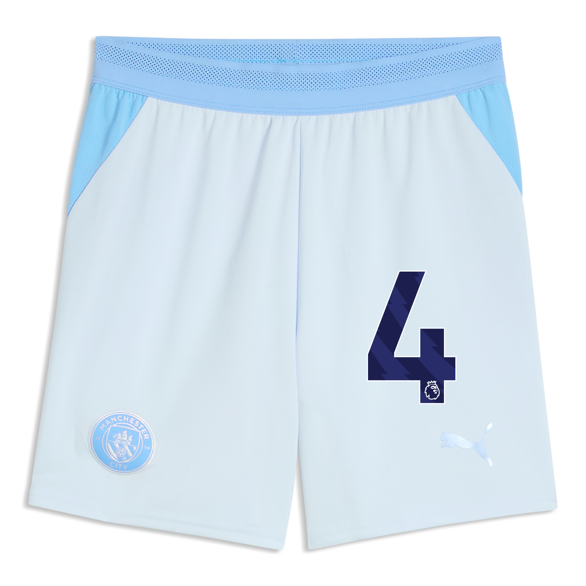 Kids' Manchester City Football Shorts 2026/27 With #4 - Icy Blue-Team Light Blue