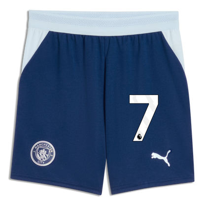 Kids' Manchester City Football Shorts 2026/27 With #7 - Blue Jewel-Icy Blue