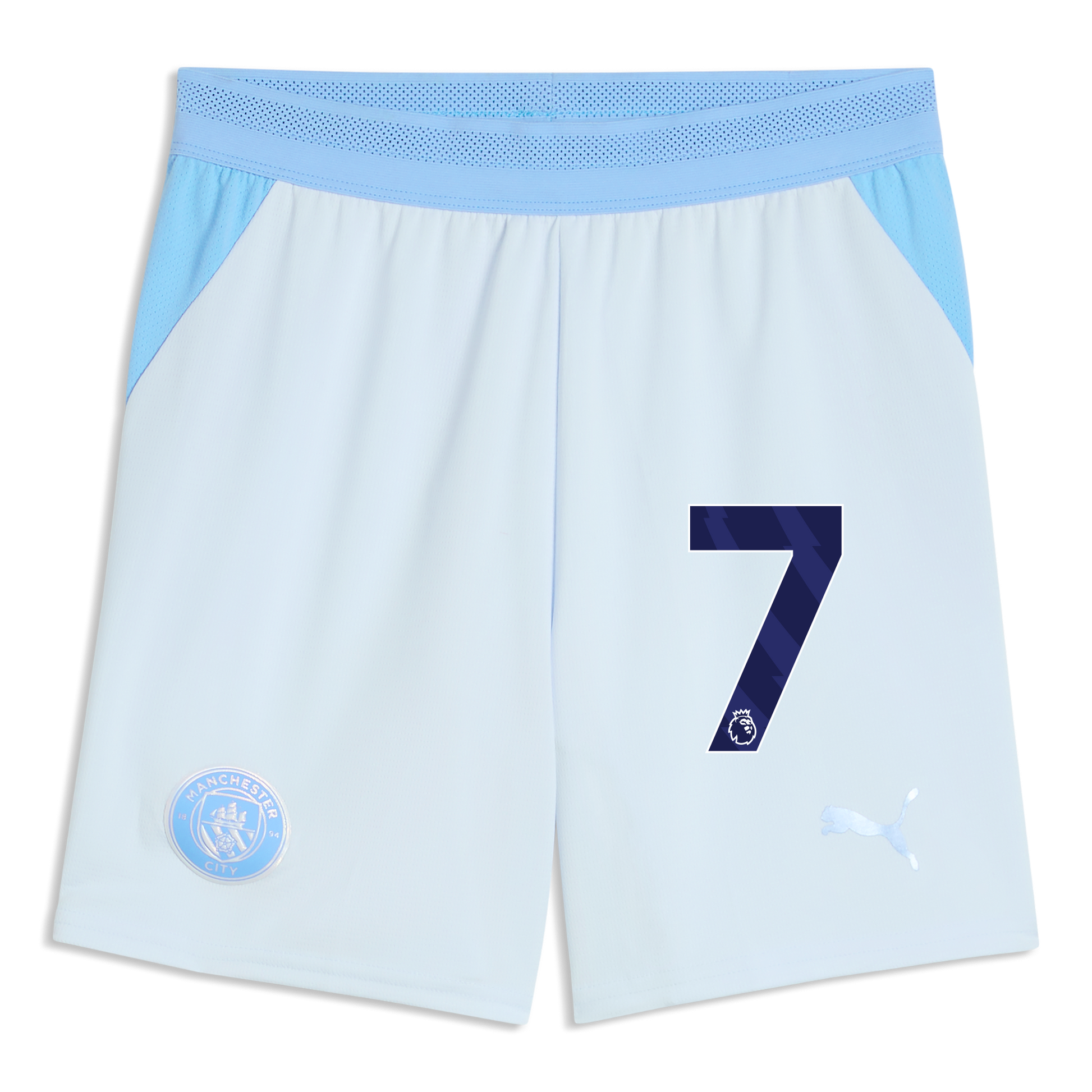 Kids' Manchester City Football Shorts 2026/27 With #7 - Icy Blue-Team Light Blue