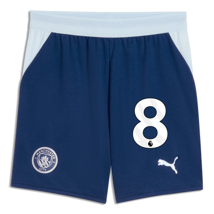 Kids' Manchester City Football Shorts 2026/27 With #8 - Blue Jewel-Icy Blue