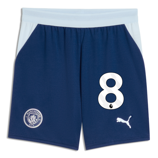Kids' Manchester City Football Shorts 2026/27 With #8 - Blue Jewel-Icy Blue