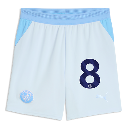 Kids' Manchester City Football Shorts 2026/27 With #8 - Icy Blue-Team Light Blue