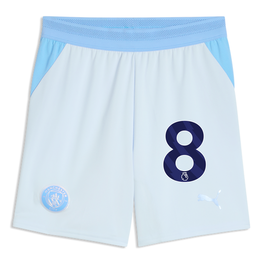 Kids' Manchester City Football Shorts 2026/27 With #8 - Icy Blue-Team Light Blue