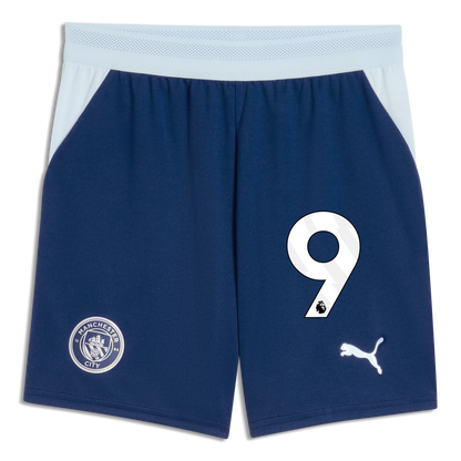 Kids' Manchester City Football Shorts 2026/27 With #9 - Blue Jewel-Icy Blue