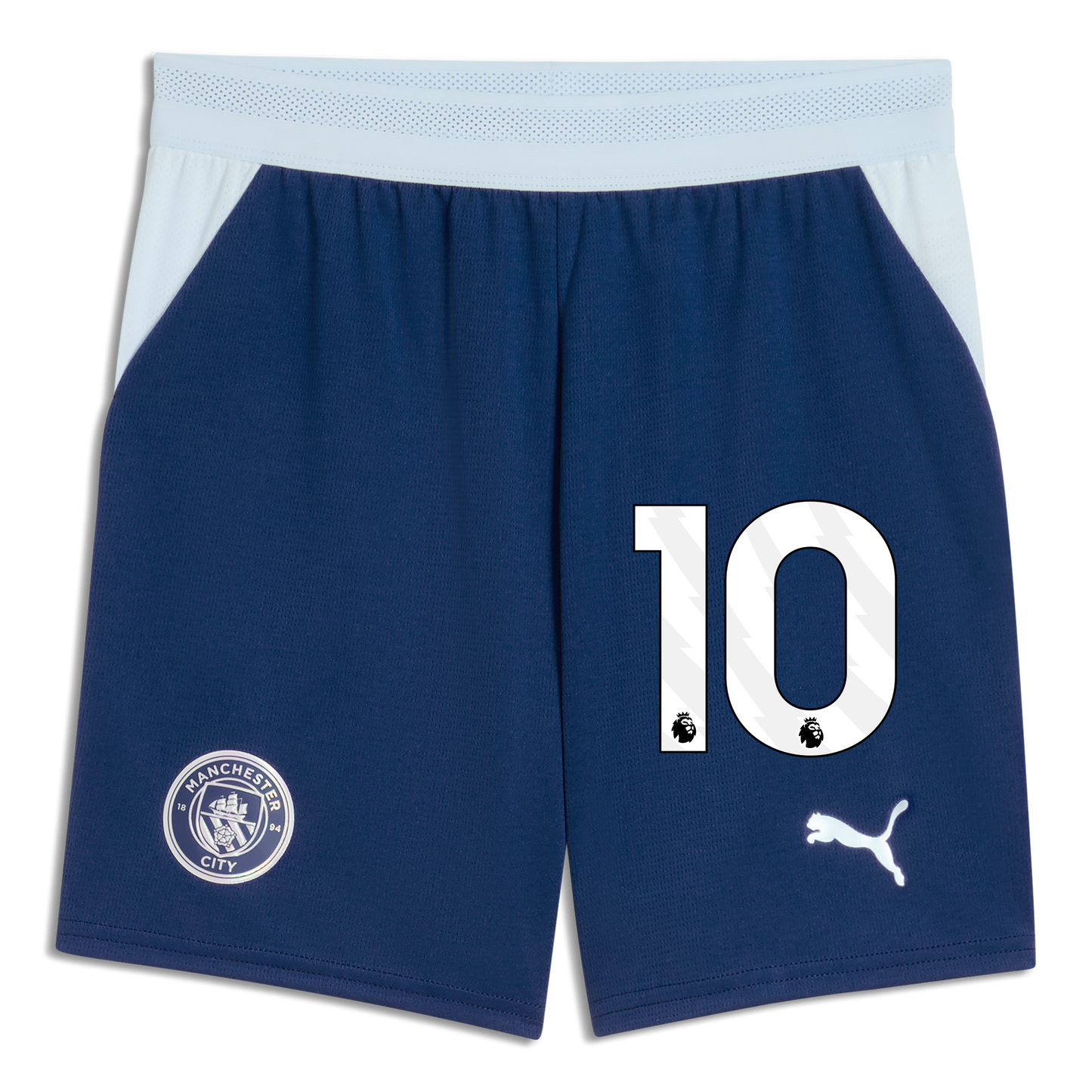 Kids' Manchester City Football Shorts 2026/27 With #10 - Blue Jewel-Icy Blue