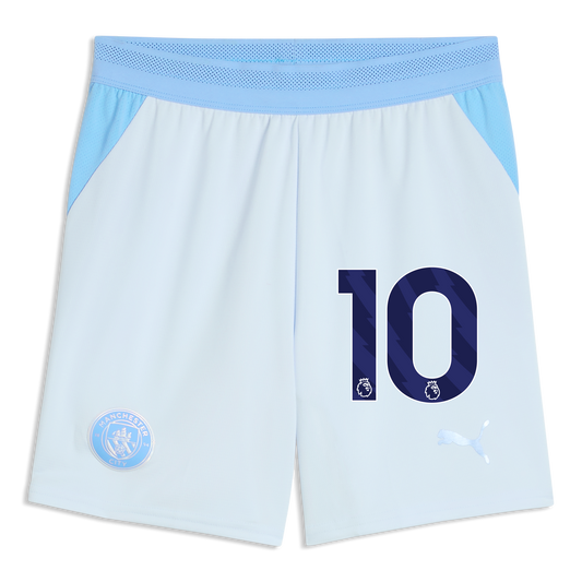 Kids' Manchester City Football Shorts 2026/27 With #10 - Icy Blue-Team Light Blue