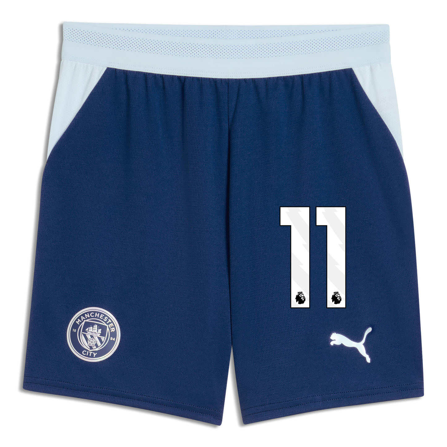 Kids' Manchester City Football Shorts 2026/27 With #11 - Blue Jewel-Icy Blue
