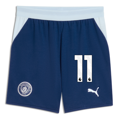 Kids' Manchester City Football Shorts 2026/27 With #11 - Blue Jewel-Icy Blue