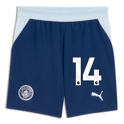 Kids' Manchester City Football Shorts 2026/27 With #14 - Blue Jewel-Icy Blue