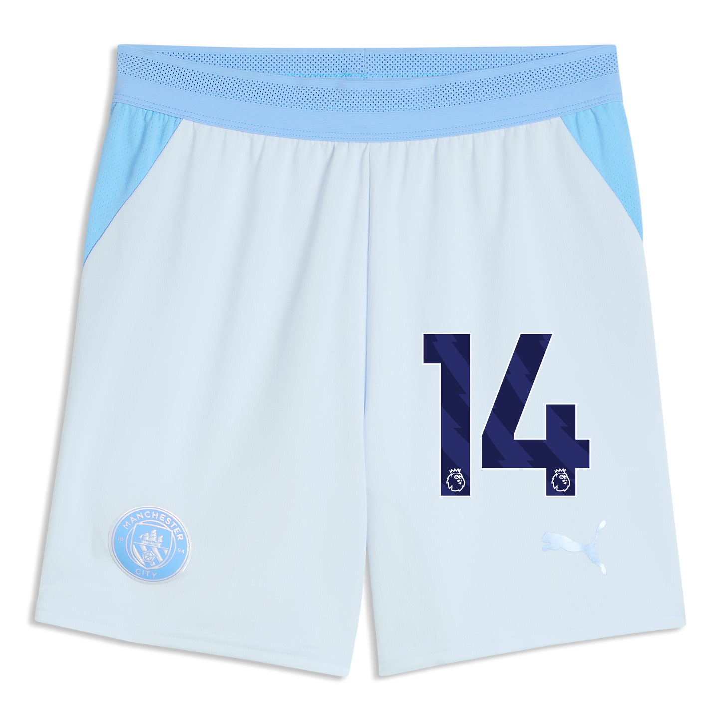 Kids' Manchester City Football Shorts 2026/27 With #14 - Icy Blue-Team Light Blue