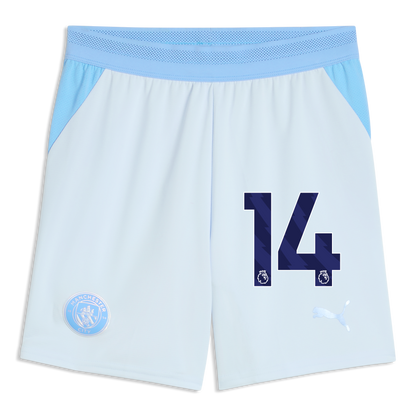 Kids' Manchester City Football Shorts 2026/27 With #14 - Icy Blue-Team Light Blue