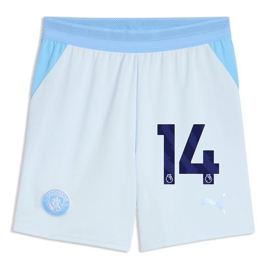 Kids' Manchester City Football Shorts 2026/27 With #14 - Icy Blue-Team Light Blue