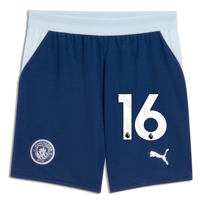 Kids' Manchester City Football Shorts 2026/27 With #16 - Blue Jewel-Icy Blue