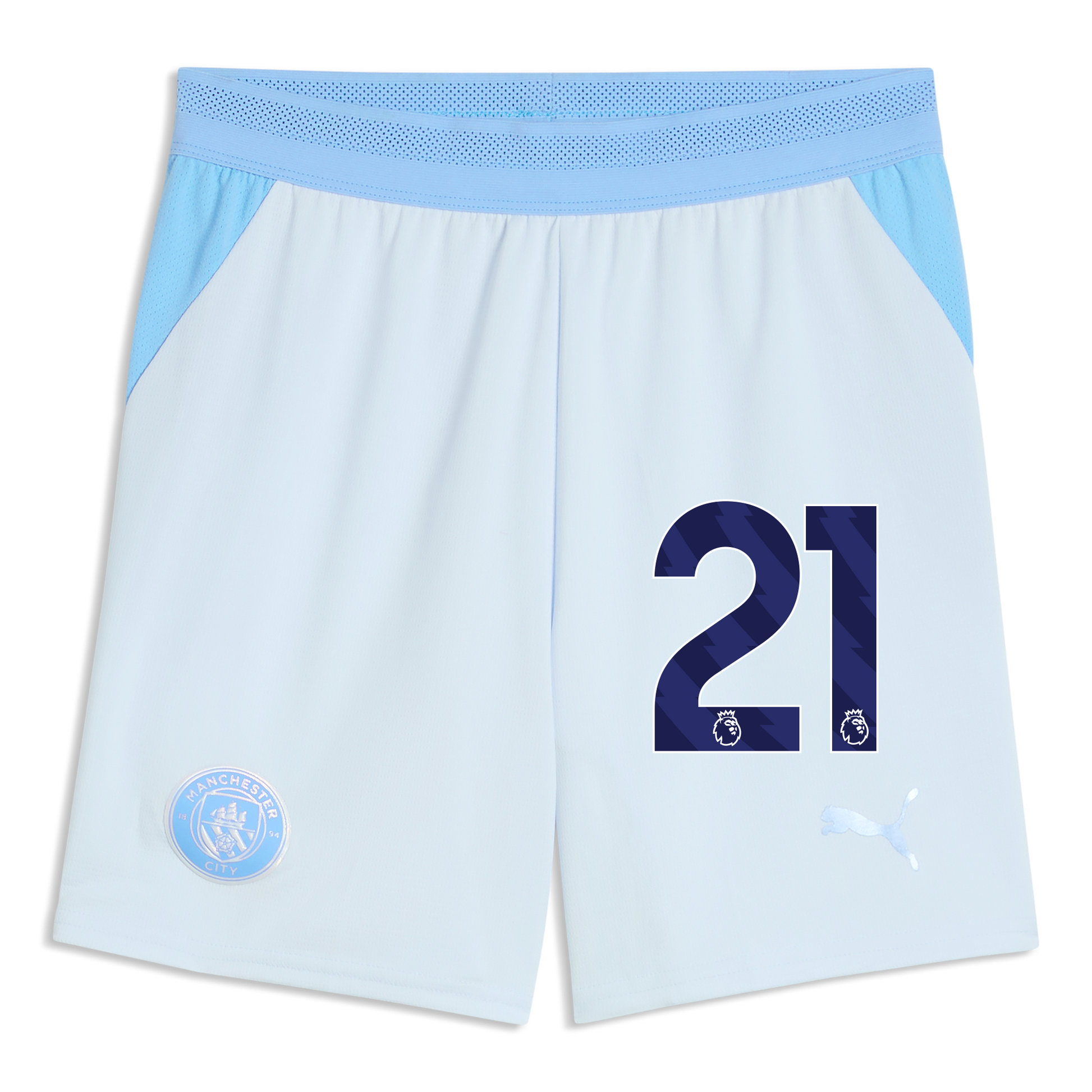 Kids' Manchester City Football Shorts 2026/27 With #21 - Icy Blue-Team Light Blue