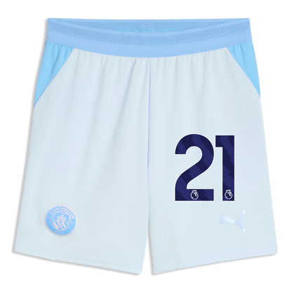 Kids' Manchester City Football Shorts 2026/27 With #21 - Icy Blue-Team Light Blue