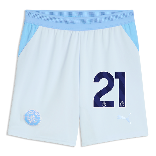 Kids' Manchester City Football Shorts 2026/27 With #21 - Icy Blue-Team Light Blue