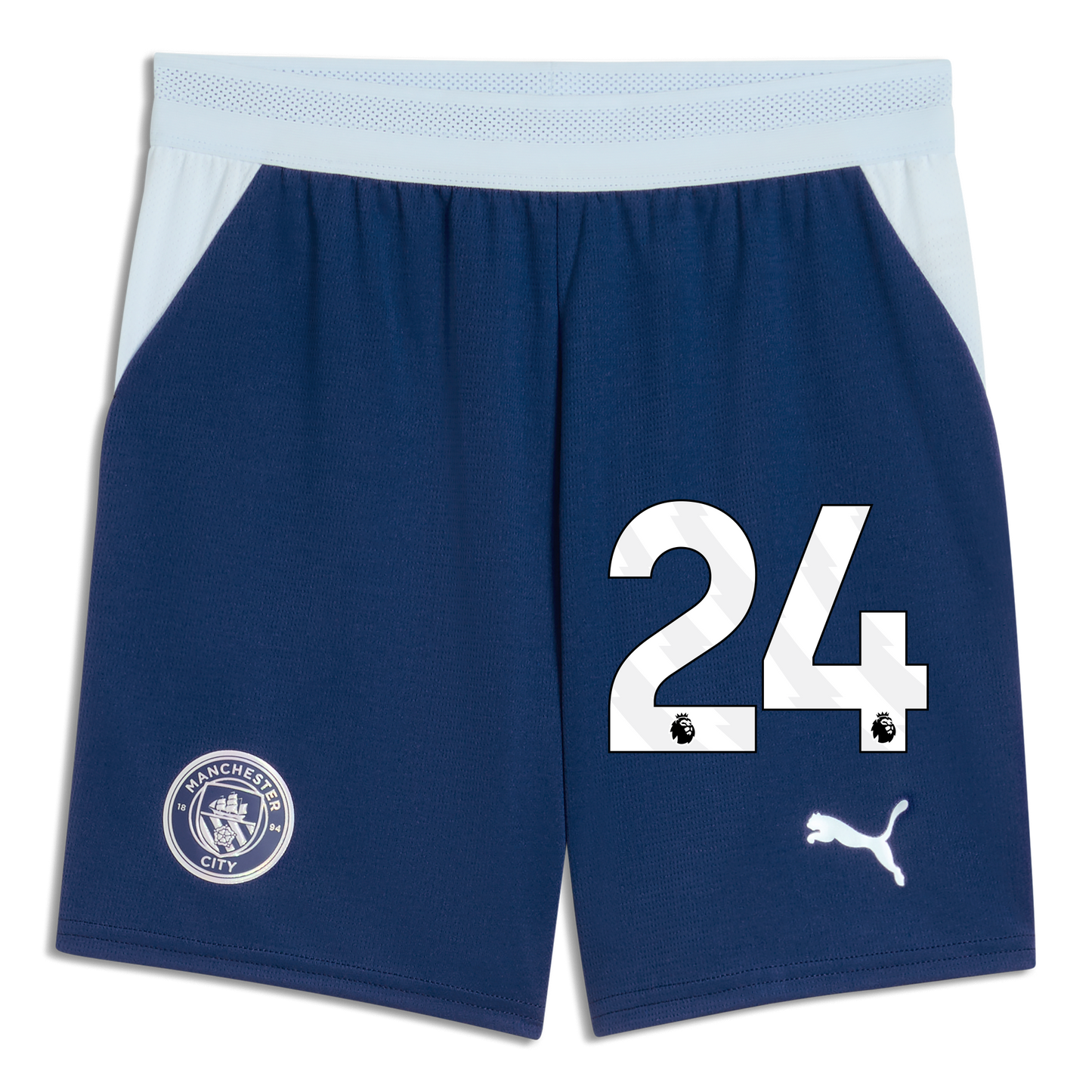 Kids' Manchester City Football Shorts 2026/27 With #24 - Blue Jewel-Icy Blue