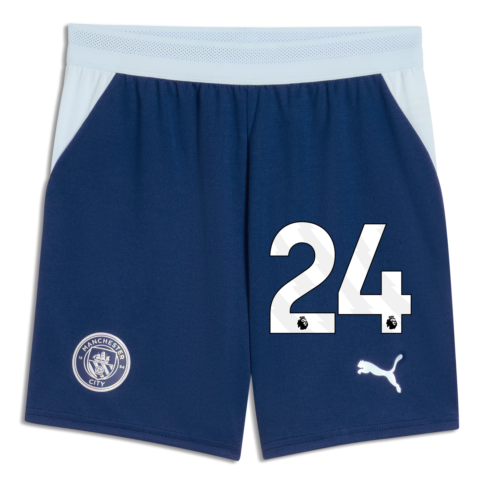 Kids' Manchester City Football Shorts 2026/27 With #24 - Blue Jewel-Icy Blue