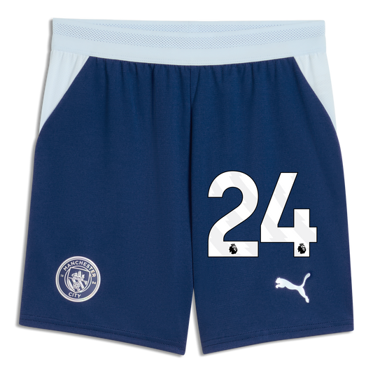 Kids' Manchester City Football Shorts 2026/27 With #24 - Blue Jewel-Icy Blue