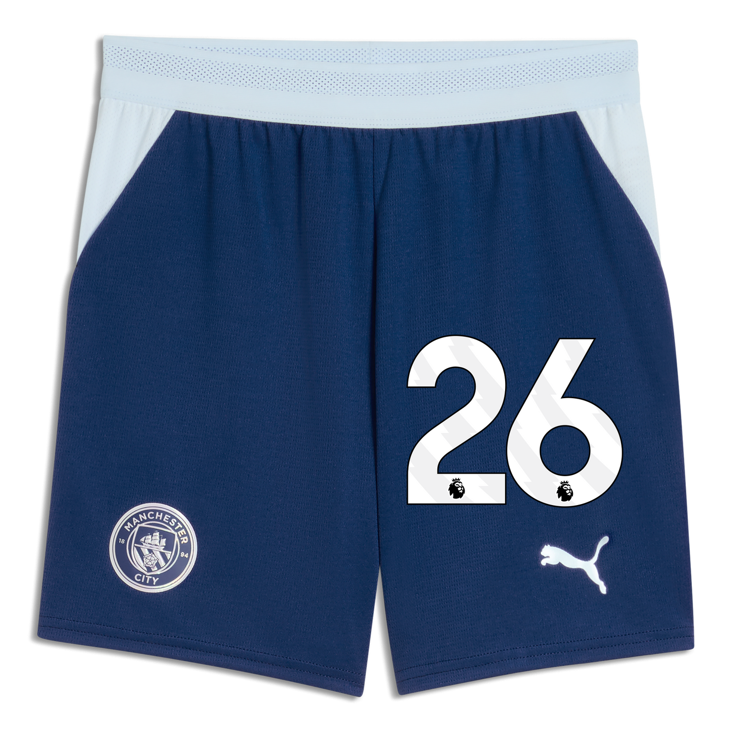 Kids' Manchester City Football Shorts 2026/27 With #26 - Blue Jewel-Icy Blue