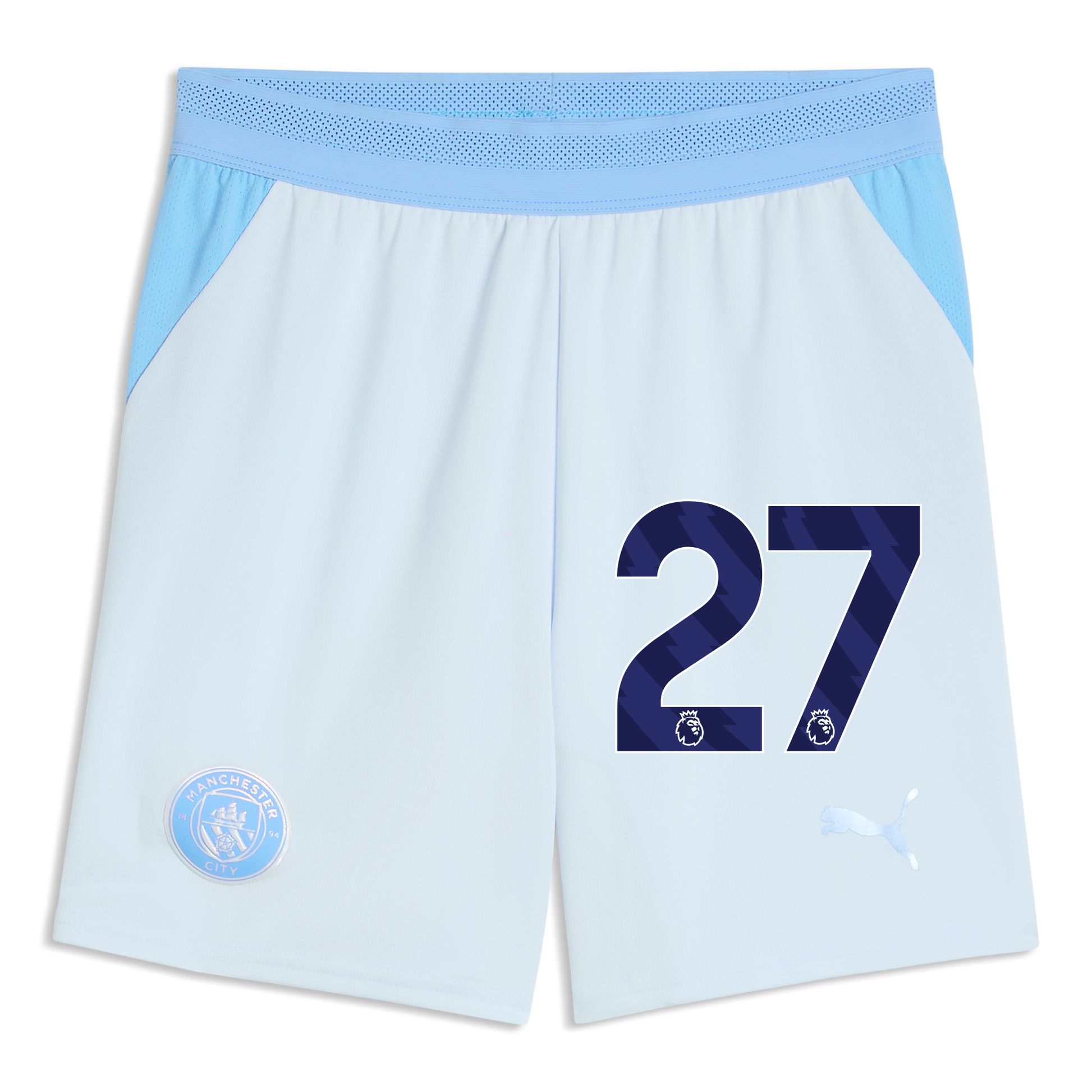 Kids' Manchester City Football Shorts 2026/27 With #27 - Icy Blue-Team Light Blue