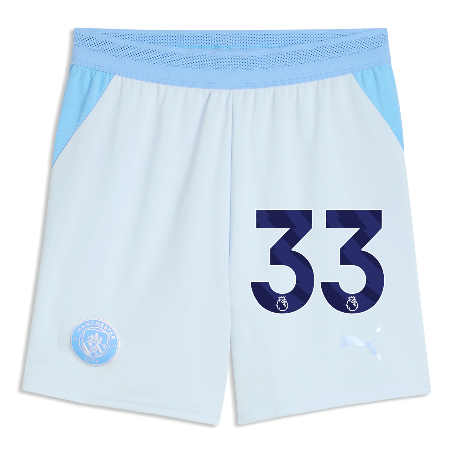 Kids' Manchester City Football Shorts 2026/27 With #33 - Icy Blue-Team Light Blue